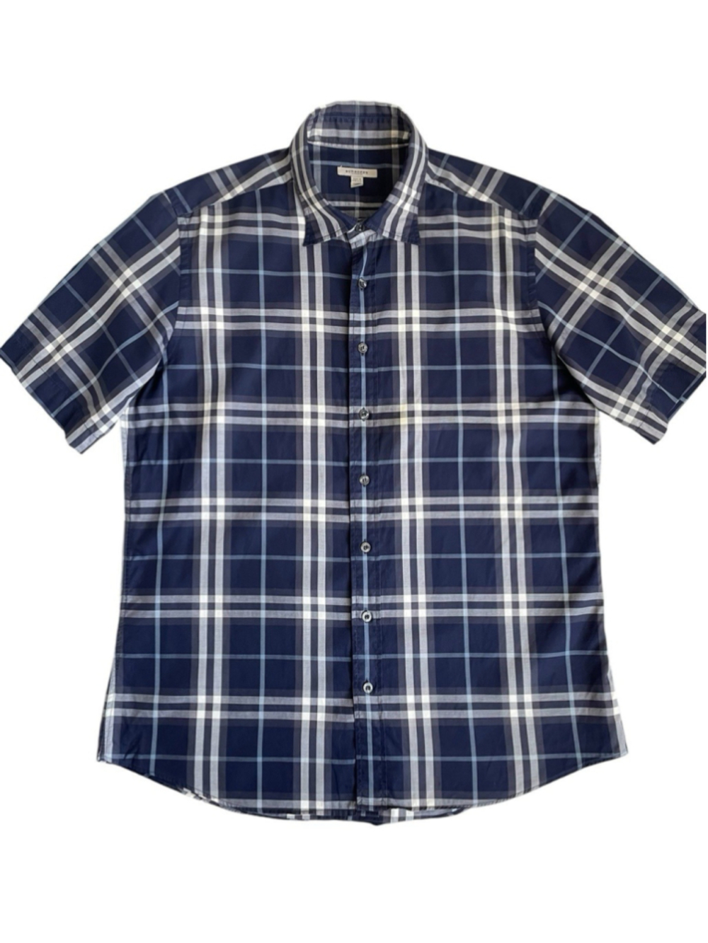 Burberry Shirt Mens XL Blue Plaid Check Short Sleeve Button Up